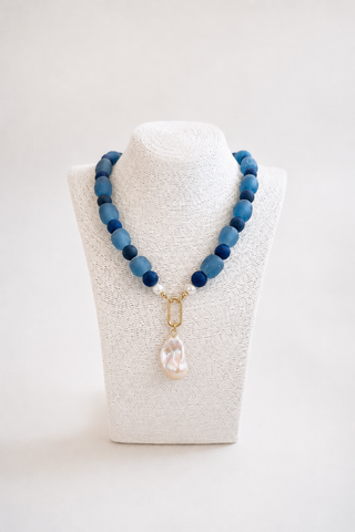 Southern Marc 2-Tone Sea Glass Pearl Pendant Necklace
