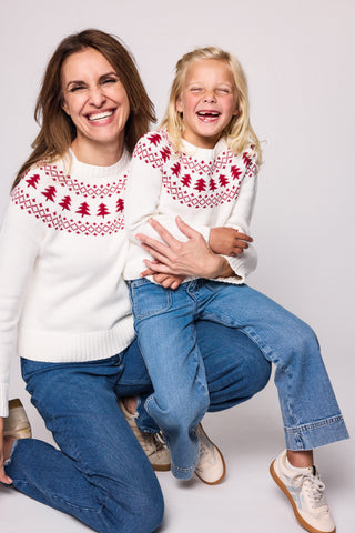 Duffield Lane x Northern Classics Kids Fair Isle Crew Neck Sweater in Ivory