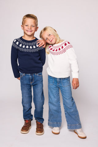 Duffield Lane x Northern Classics Kids Fair Isle Crew Neck Sweater in Navy