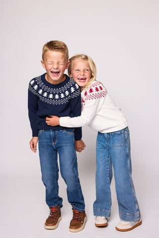 Duffield Lane x Northern Classics Kids Fair Isle Crew Neck Sweater in Navy
