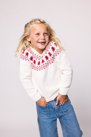 Duffield Lane x Northern Classics Kids Fair Isle Crew Neck Sweater in Ivory
