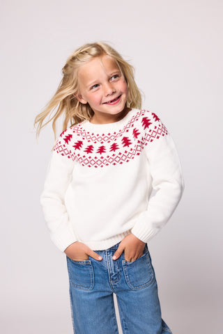 Duffield Lane x Northern Classics Kids Fair Isle Crew Neck Sweater in Ivory