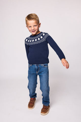 Duffield Lane x Northern Classics Kids Fair Isle Crew Neck Sweater in Navy