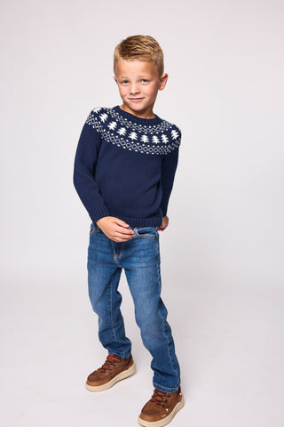 Duffield Lane x Northern Classics Kids Fair Isle Crew Neck Sweater in Navy