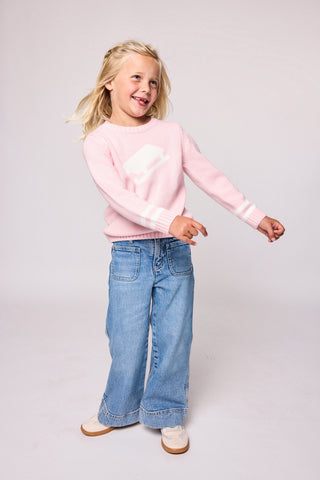 Duffield Lane x Northern Classics Kids Sled Crew Neck Sweater in Light Pink