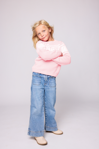 Duffield Lane x Northern Classics Kids Cozy Crew Neck Sweater in Light Pink