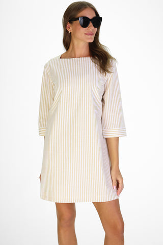 Tilda Dress in Tan Stripe