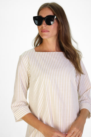 Tilda Dress in Tan Stripe