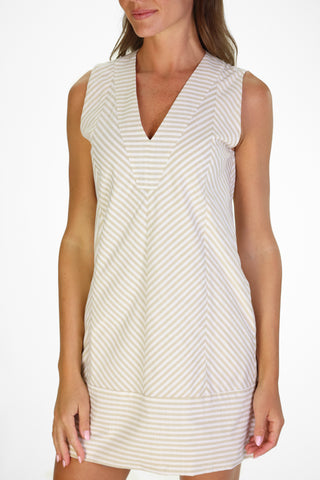 Cove Dress in Tan Stripe