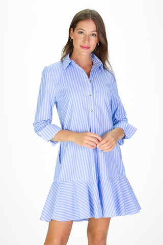 Iris Dress in Light Blue Double Stripe