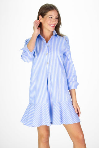 Iris Dress in Light Blue Double Stripe