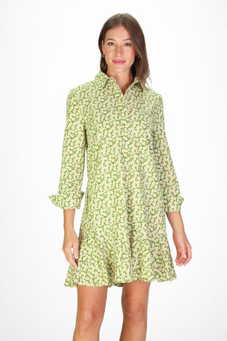 Iris Dress in Green Daisies