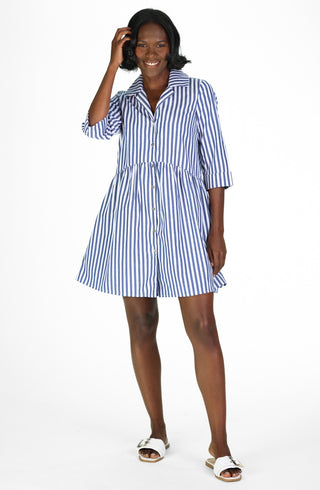 Nadia Dress in Navy and White Classic Stripe