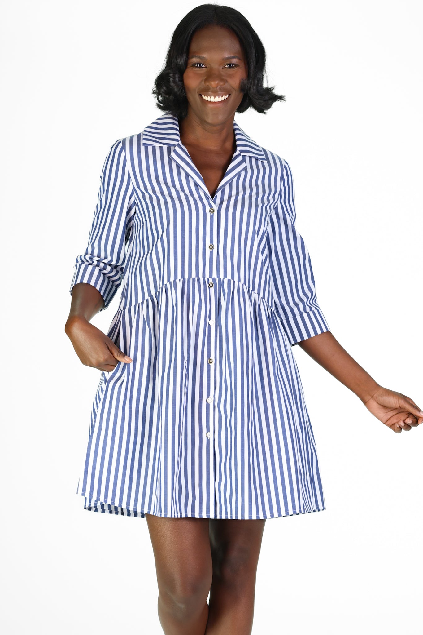 Nadia Dress in Navy and White Classic Stripe S Nadia Dress in Navy and White Classic Stripe S