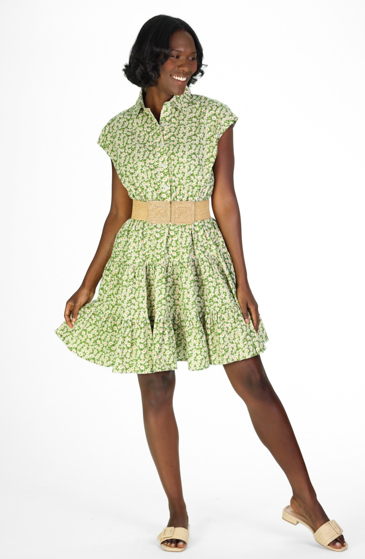 Valencia Dress in Green Daisies XL