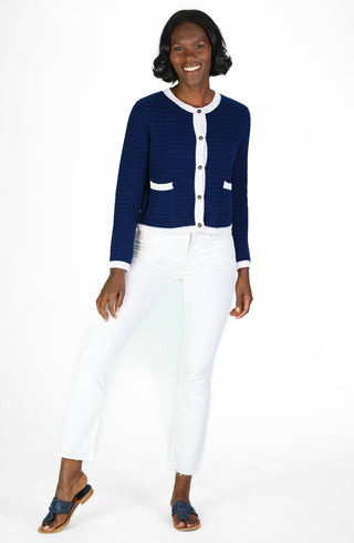 Navy & White Lady Cardigan