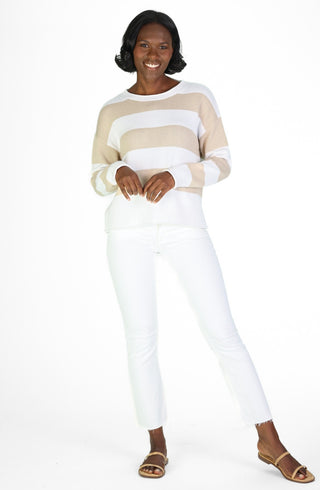 Tan & White Stripe Drop Shoulder Sweater