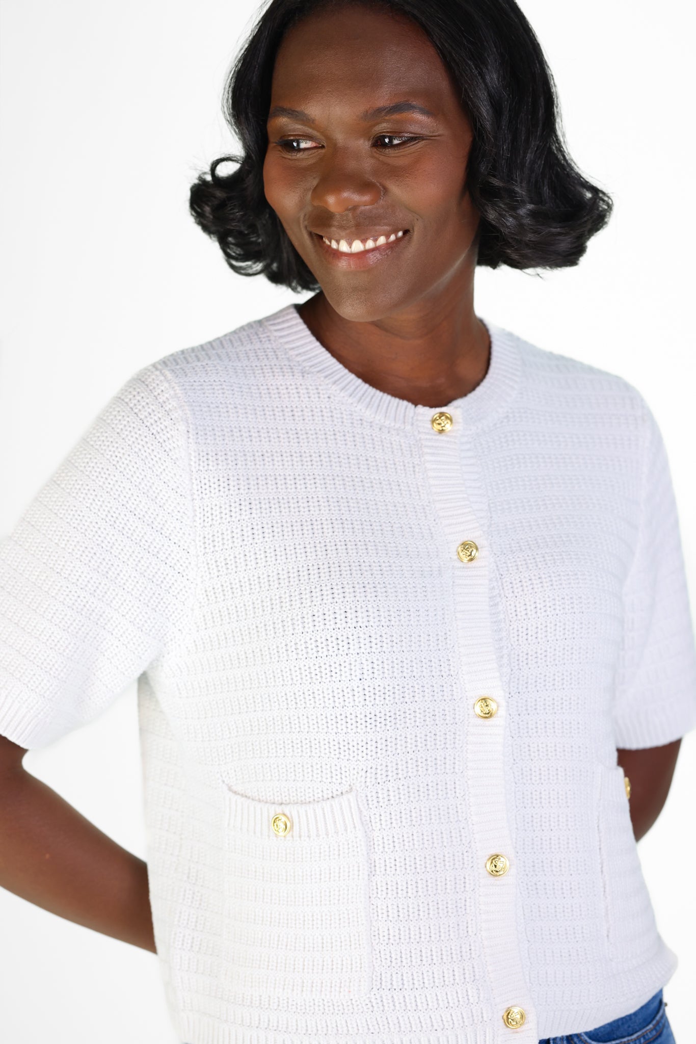 White Short Sleeve Lady Cardigan L White Short Sleeve Lady Cardigan L