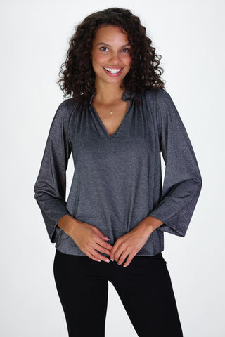 Warren Top in Black Silky Shimmer Knit