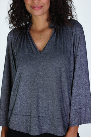 Warren Top in Black Silky Shimmer Knit