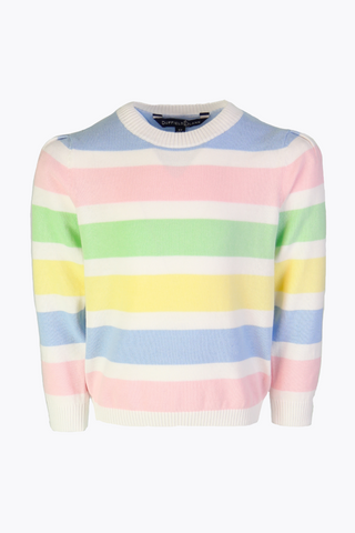 Girls Pastel Stripe Puff Sleeve Sweater