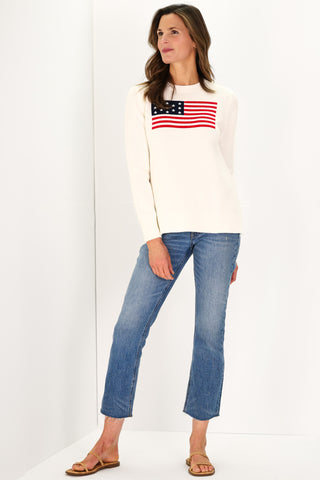 White Casual Crew Flag Sweater