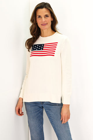 White Casual Crew Flag Sweater