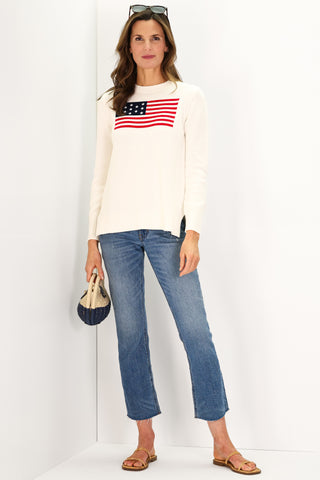 White Casual Crew Flag Sweater