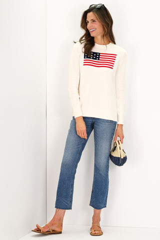 White Casual Crew Flag Sweater