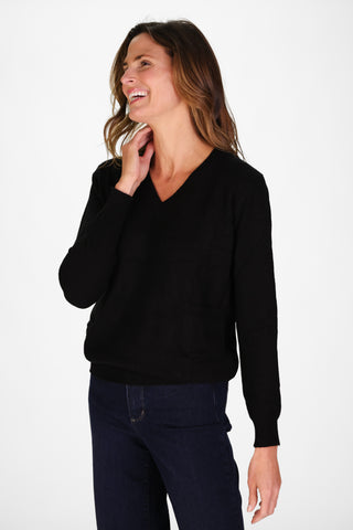 Cashmere Pocket Sweater in Black Shimmer