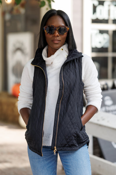 Bennett Quilted Fuzzy Fleece Lined Vest in Black – Duffield Lane
