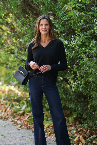 Cashmere Pocket Sweater in Black Shimmer