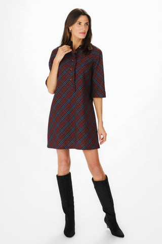 Olive Dress in Maroon Sky Plaid