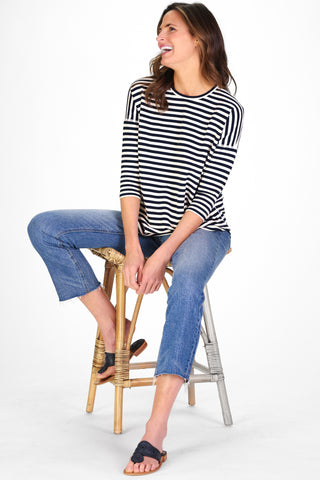 Cassie Top in Navy and White Stripe