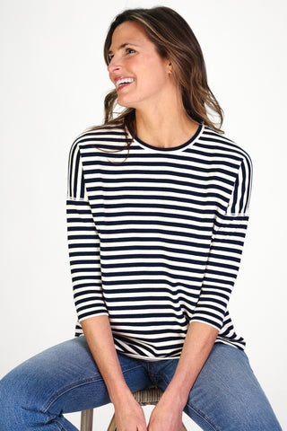 Cassie Top in Navy and White Stripe