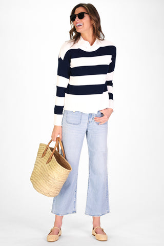 Navy & White Stripe Drop Shoulder Sweater