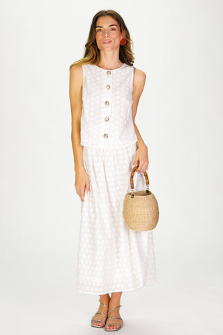Della Top in White Embroidered Floral