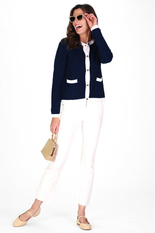 Navy & White Lady Cardigan