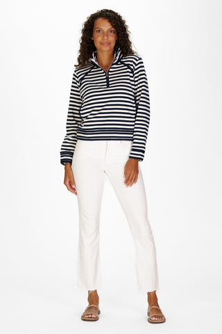 French Terry Laine Quarter Zip in Navy & White Stripe