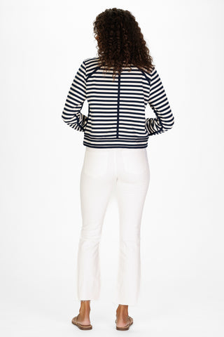 French Terry Laine Quarter Zip in Navy & White Stripe