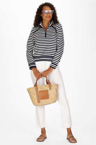 French Terry Laine Quarter Zip in Navy & White Stripe