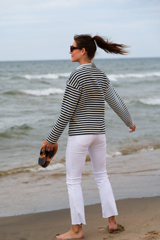 Kathryn Quarter Zip in Navy and Blue Stripe Mix