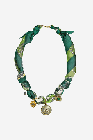 Reese - Green Bee Charm -  Scarf Necklace