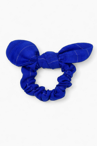 The Tay Bow Scrunchy - Bright Blue Metallic Stripe