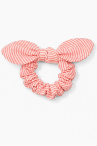 The Tay Bow Scrunchy - Neon Coral Seersucker