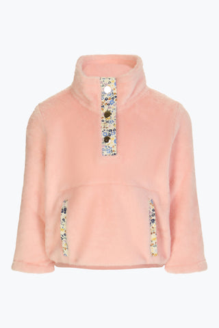 Girls Lana Quarter Snap in Pale Pink Fuzzy Fleece