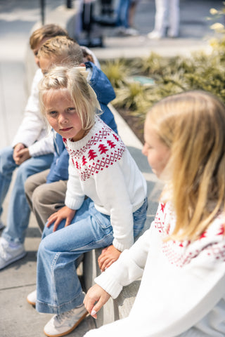 Duffield Lane x Northern Classics Kids Fair Isle Crew Neck Sweater in Ivory