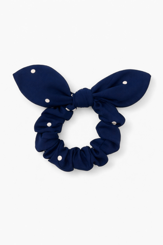 The Tay Bow Scrunchy - Navy Polkadots