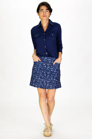 Hattie Skort in Navy with White Toile
