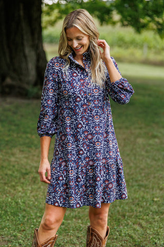 Adara Dress in Navy Spiced Blooms